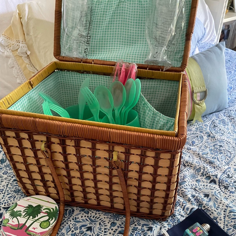 Vintage Picnic Basket with Everything but the Ants!